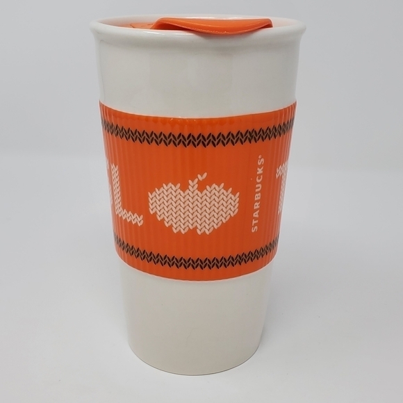 STARBUCKS TEAM PSL CERAMIC TRAVEL MUG COFFEE TUMBLER PUMPKIN SPICE LATTE 2016 - Picture 1 of 11